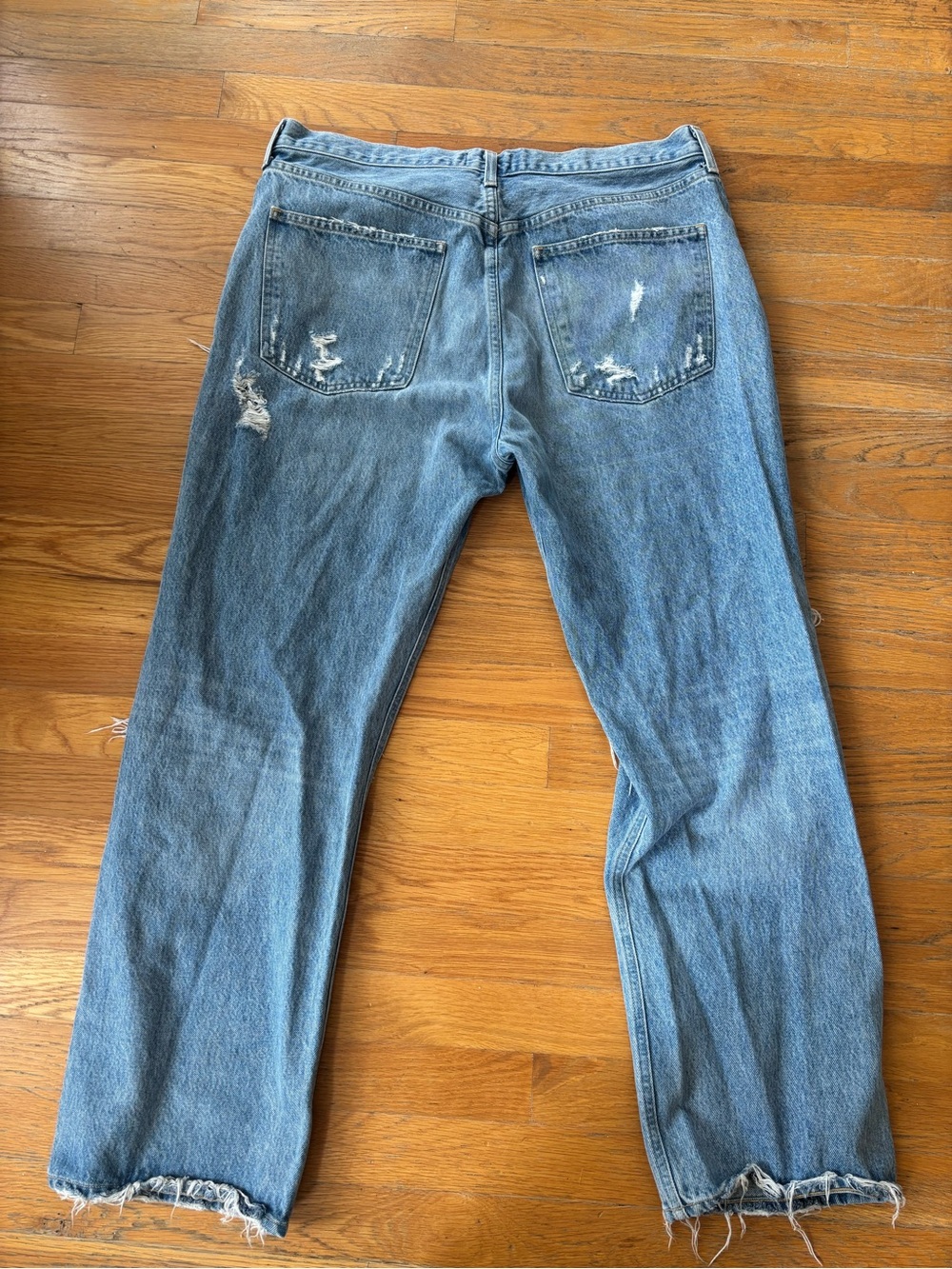 Agolde Distressed Light Wash Ripped Straight-Leg Jeans 90s Mid Rise - Picture 4 of 6